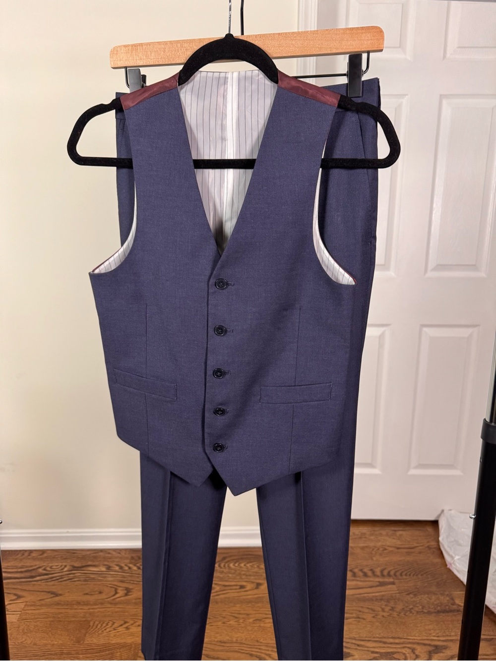 Joseph Abboud Men's Navy Vest & Trousers with Brown Shoulder Accents